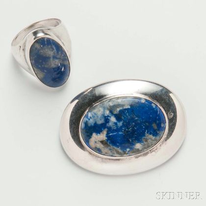 Justa Sterling Silver and Lapis Brooch and Ring