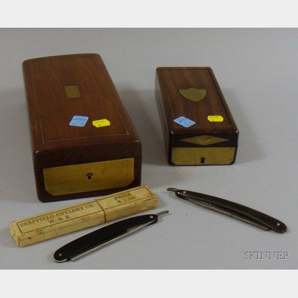 Two Gentleman's Brass Inlaid Mahogany Dresser Boxes