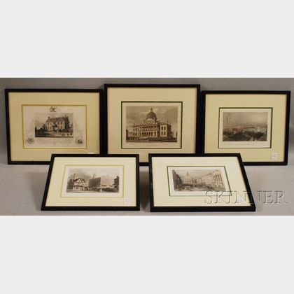 Five Framed Hand-colored Engravings of Boston
