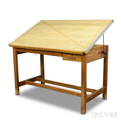 Large Hamilton Oak and Maple Drafting Table