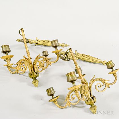 Pair of Gilt-brass Four-light Hanging Sconces. Estimate $200-300