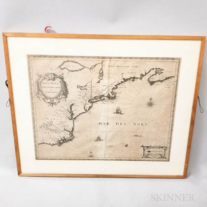 Framed Johannes Janssonius Engraved Map of New England and Virginia