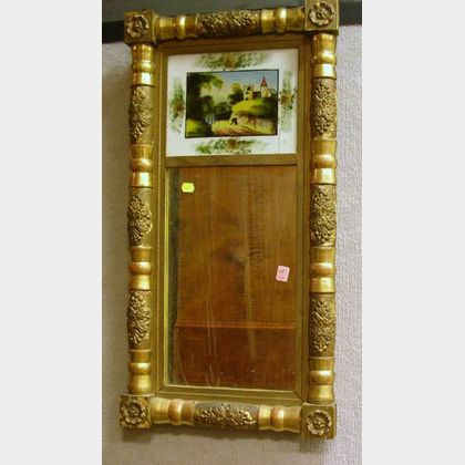 Empire Giltwood Split Baluster Mirror with Reverse-Painted Glass Tablet