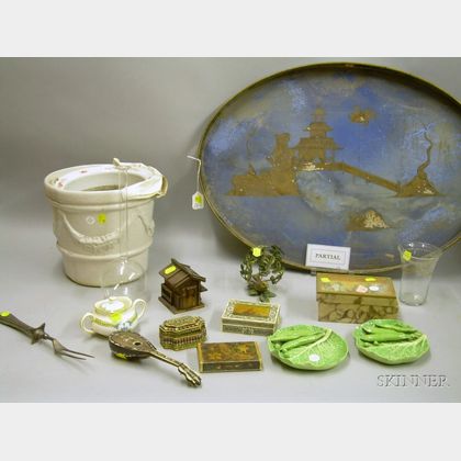 Lot of Assorted Glassware, Decorative Ceramics, a Tray, Silver Plate, Etc. 