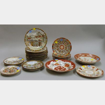Sixteen Japanese Satsuma Porcelain Plates and Seven Japanese Kutani Porcelain Plates and Bowls