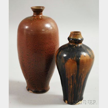 Two Asian Brown and Black Vases