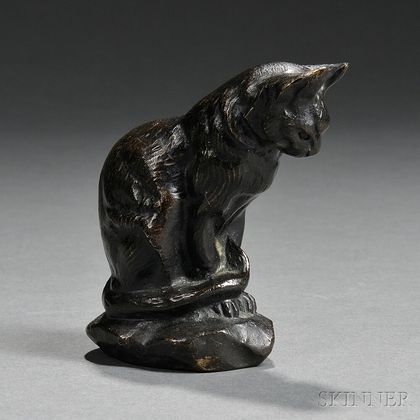 After Antoine-Louis Barye (French, 1795-1875) Bronze Figure of a Seated Cat