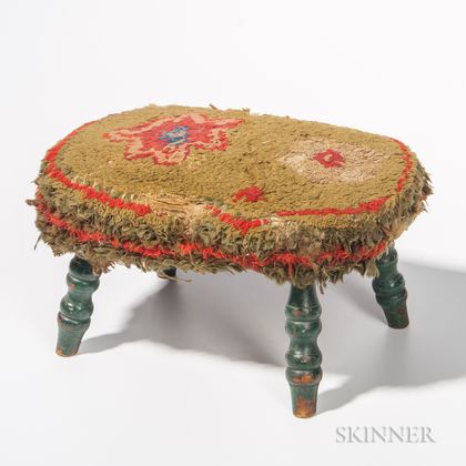 Upholstered Stool with Turned Green Legs
