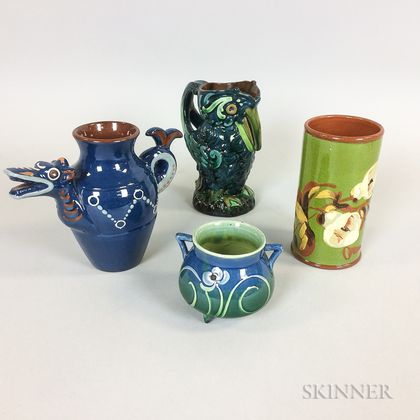 Four Longpark Slip-decorated Pottery Items