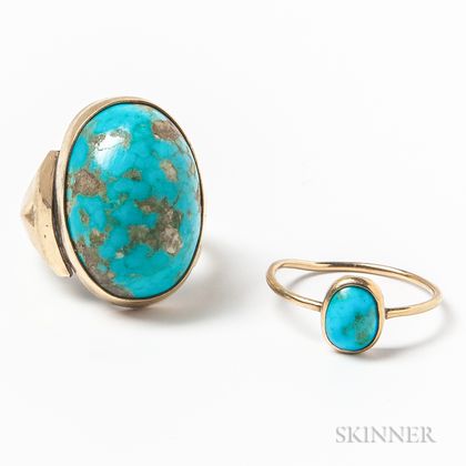 Two Gold and Turquoise Rings