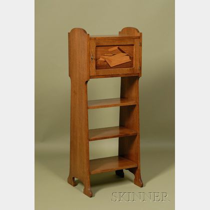 Arts and Crafts Inlaid Oak What-not Shelf