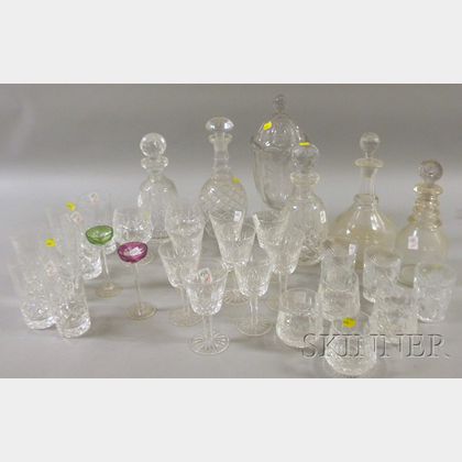 Approximately Twenty-one Pieces of Waterford Colorless Cut Glass Liquor and Stemware with Four Colorless Glass Decanters, a Set of T...