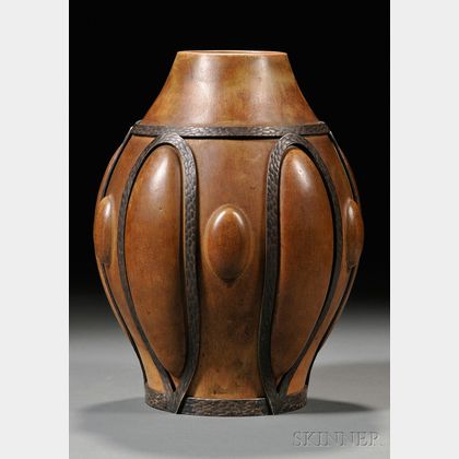 Art Deco Pottery Vase in Metal Mount