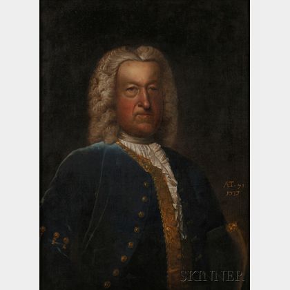 British School, 18th Century Portrait of a Stately Gentleman in Blue