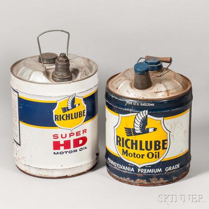 Two Richlube Motor Oil Five-gallon Can