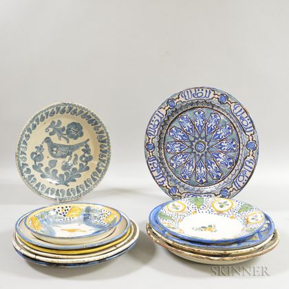 Twelve Spanish Faience Plates, Bowls, and Chargers