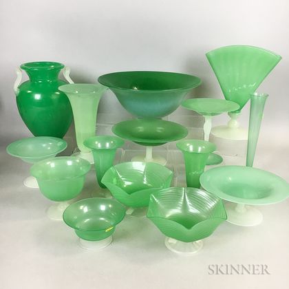Fifteen Jade and Alabaster Glass Items