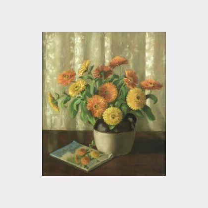 Lot of Four Floral Pastels Including: Emma Bailey Fraser (American, b. 1881),Zinnias, Daisies