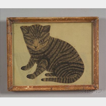 American School, 19th Century Portrait of a Gray Tabby Cat.