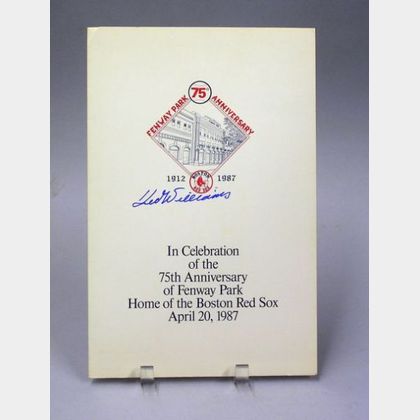 Ted Williams Autographed April 20th 1987, Fenway Park 75th Anniversary Commemorative Pamphlet. 