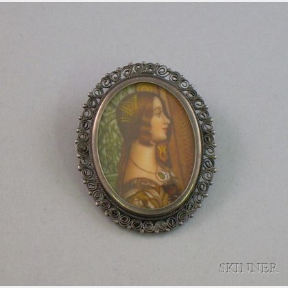 .800 Silver Framed Portrait Miniature Brooch/Pendant