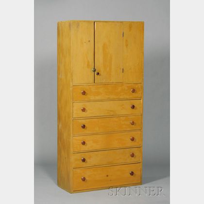 Yellow-painted Pine Shaker Freestanding Cupboard and Chest of Drawers