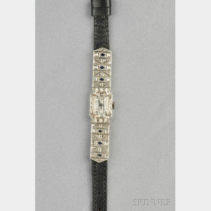 Art Deco 18kt White Gold and Diamond Wristwatch, Hermes
