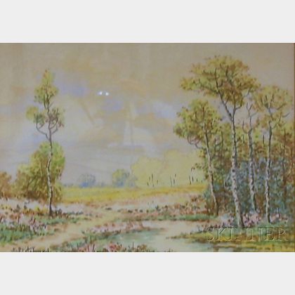 Framed Watercolor on Paper Landscape by Edward Pritchard (1809-1905)