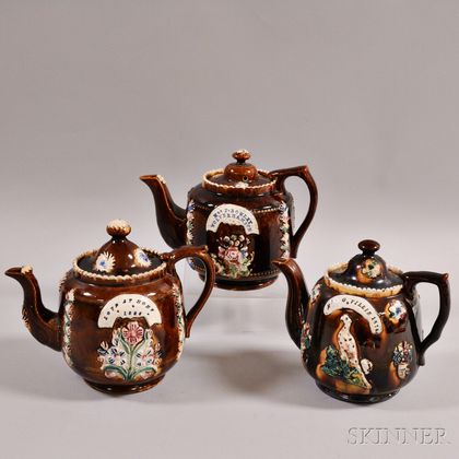Three Bargeware Pottery Teapots