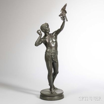 After Adolphe Martial Thabard (act. France, 1831-1905) Bronze Figure of a Man with a Falcon