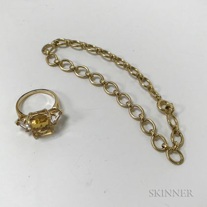 10kt Gold and Citrine Ring and 14kt Gold Bracelet
