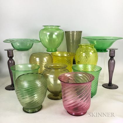 Fourteen Colored Glass Items