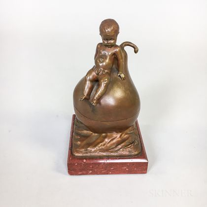 French Louis Kley Bronze Pear and Boy Inkwell