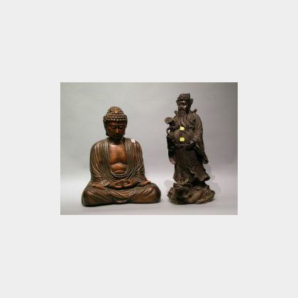 Cast Metal Seated Buddha and a Bronze Deity. 