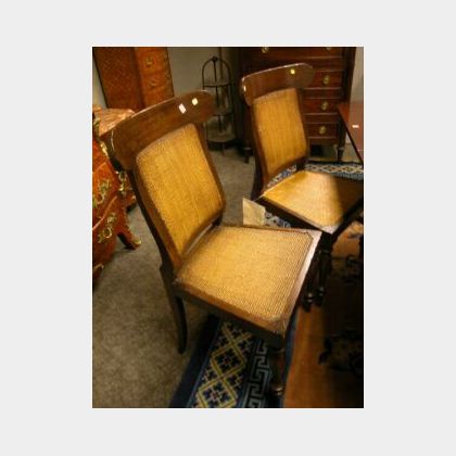 Set of Four British Colonial Style Caned Wood Side Chairs. 