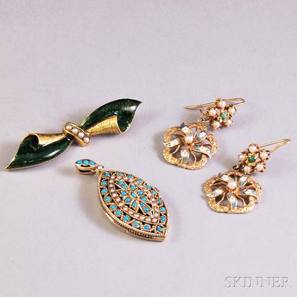 Three Gem-set Jewelry Items