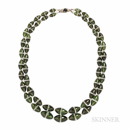 Art Deco Green Tourmaline and Rock Crystal Double-strand Necklace