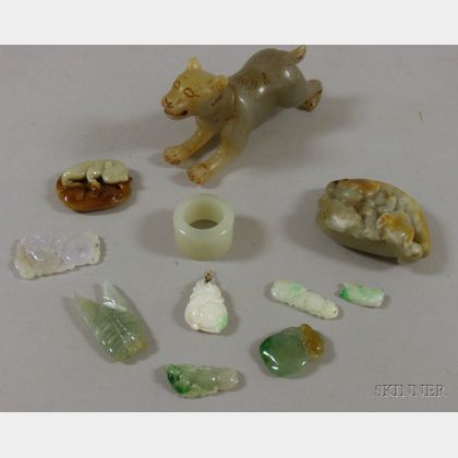 Eleven Carved Jade Pendants and Other Items