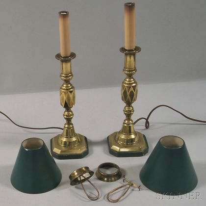 Pair of English Brass Candlesticks Converted to Lamps