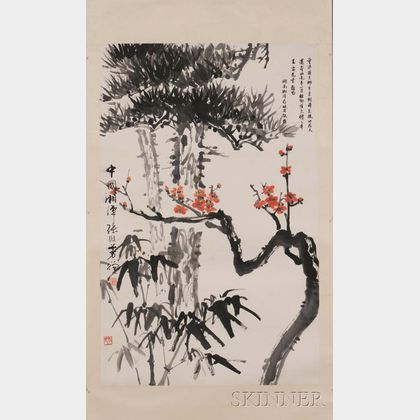 Hanging Scroll Depicting Plum Blossom, Bamboo and Pine
