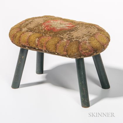 Oblong Stool with Yarn Sewn Upholstered Top