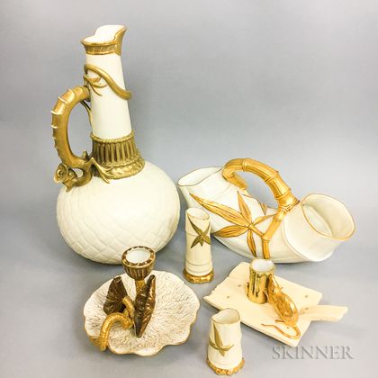 Six Royal Worcester Gilt Ivory Porcelain Items