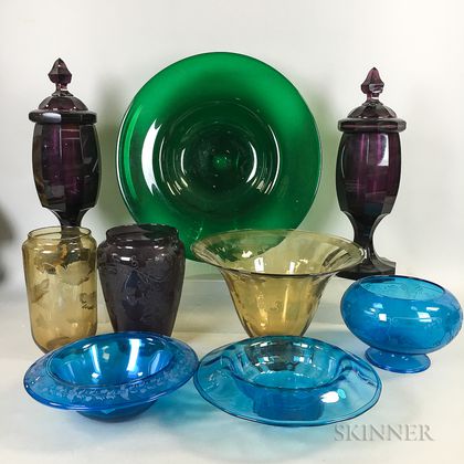 Ten Colored Glass Items