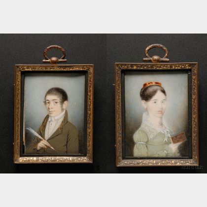 Pair of Portrait Miniatures of Nestor and Ann P. Houghton