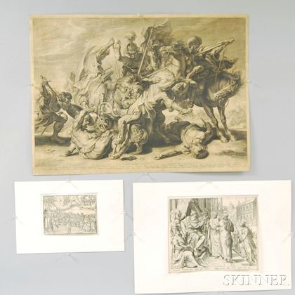 Three Old Master Prints: Schelte Adams Bolswert (Dutch, 1581-1659) After Sir Peter Paul Rubens (Flemish, 1577-1640),The Lion Hunt, eng