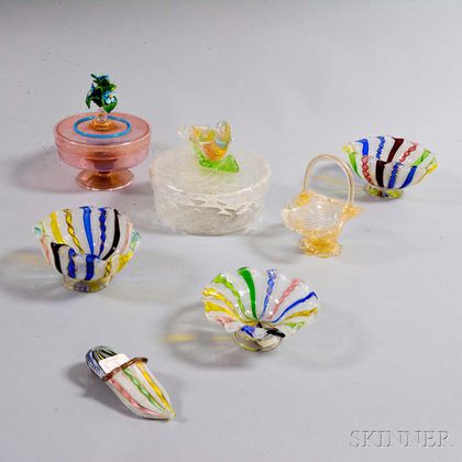 Seven Pieces of Mostly Venetian Glass