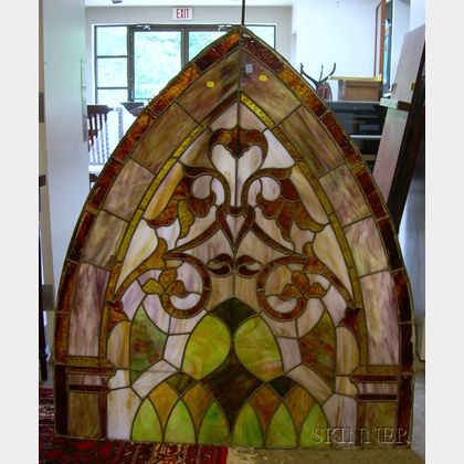 Architectural Arched-top Leaded Slag Glass Window Panel