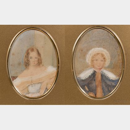 Lot of Two Victorian Portrait Miniatures of Sisters