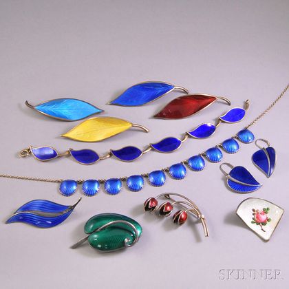 Group of Scandinavian Sterling Silver and Guilloche Enamel Jewelry