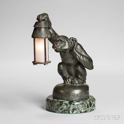 M. LeVerrier (1891-1973) Art Deco Monkey Lamp 